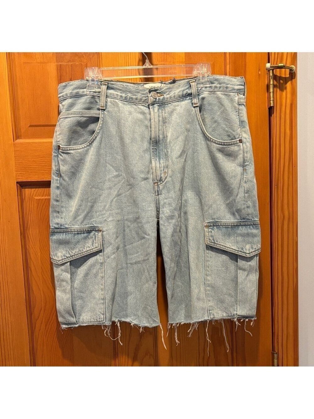 Agolde Women's Minka Cargo Light Wash Cut Off Jean Shorts - Upcycled Size 32